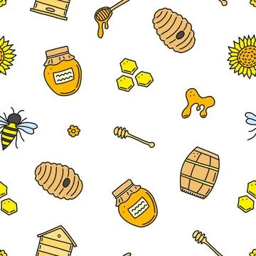 Seamless pattern with honey doodles. Stock Illustration