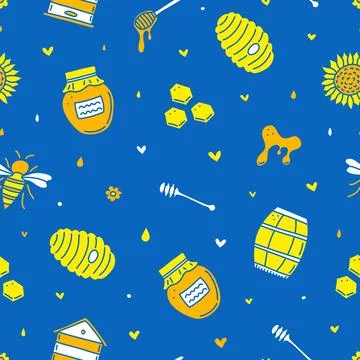 Seamless pattern with honey doodles. Illustrazione stock
