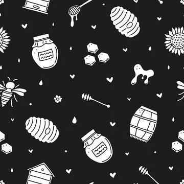 Seamless pattern with honey doodles. イラスト素材