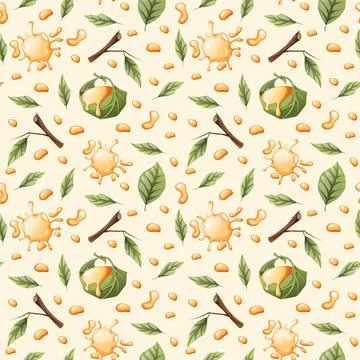 Seamless pattern with honey drops, leaves. Suitable for wallpaper, fabric, te Stock Illustration