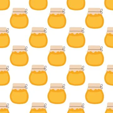 Seamless pattern with honey jars Stock Illustration