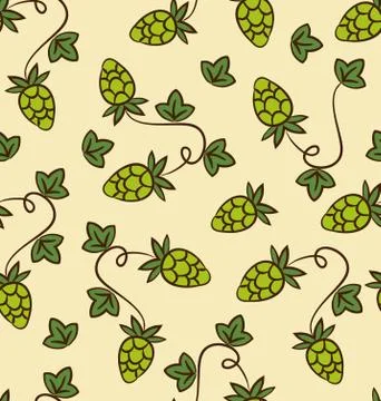 Seamless Pattern Hops Plans for Beer Stock Illustration