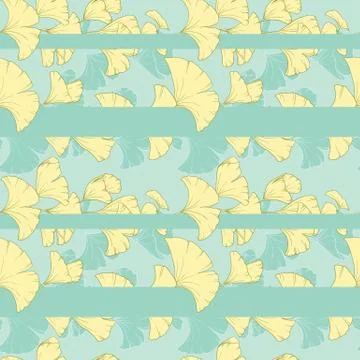 Seamless pattern, horizontal arrangement of hand drawn ginko leaves Stock Illustration