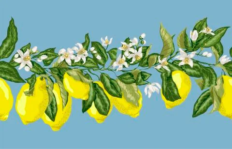 Seamless pattern horizontal line in vector graphic with blooming flowers and Stock Illustration