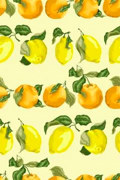 Seamless pattern with horizontal lines of juicy lemons and oranges, slices an 스톡 일러스트