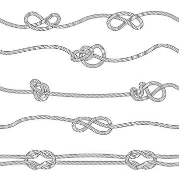 Seamless pattern of horizontal ropes set with different knots sketch style Stock Illustration
