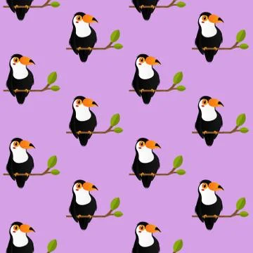 Seamless pattern horn bill bird on purple background イラスト素材
