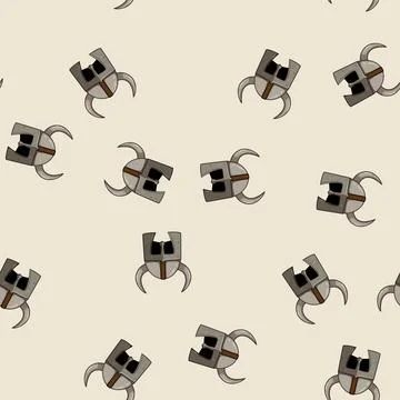 Seamless pattern horned viking helmet cartoon vector Stock Illustration