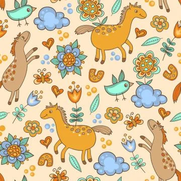 Seamless pattern with horses Stock Illustration