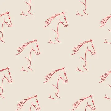 Seamless pattern with horses lineart. Stock Illustration