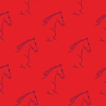 Seamless pattern with horses lineart. Stock Illustration