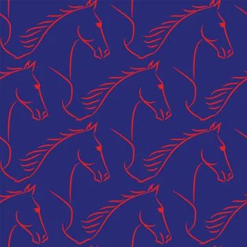Seamless pattern with horses lineart. Stock Illustration
