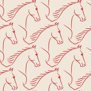 Seamless pattern with horses lineart. Stock Illustration