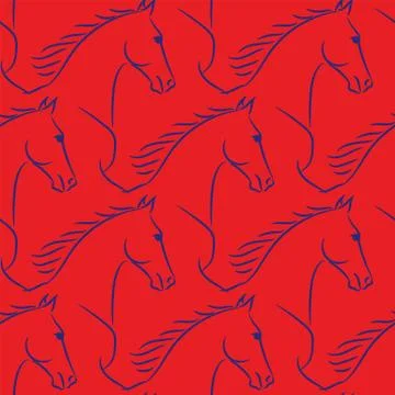 Seamless pattern with horses lineart. Stock Illustration