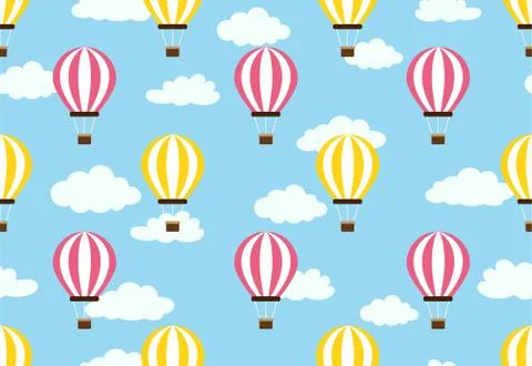 Seamless pattern of hot air balloon on cloud sky background Stock Illustration
