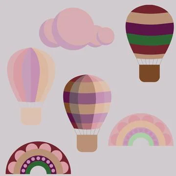 Seamless pattern with hot air balloon, cloud and rainbow. Vector illustration Stock Illustration