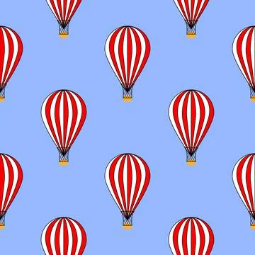 Seamless pattern with Hot Air Balloon flying in the sky on a white background Illustrazione stock