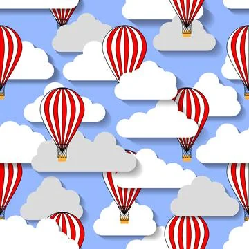 Seamless pattern with Hot Air Balloon flying in the sky on a white background Stock Illustration