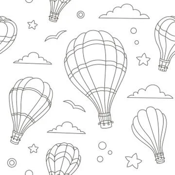 Seamless pattern of hot air balloons on the sky Stock Illustration