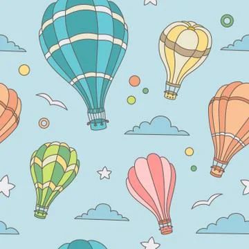 Seamless pattern of hot air balloons on the sky Stock Illustration