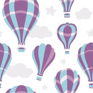 Seamless pattern of hot air balloons on the sky Stock Illustration