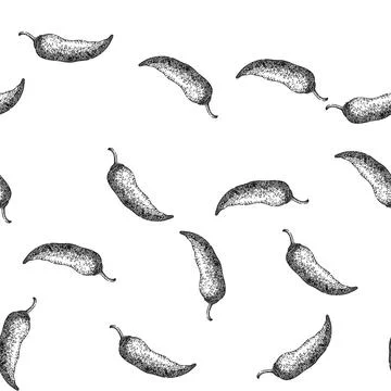 Seamless pattern hot chili pepper sketch hand drawn Stock Illustration