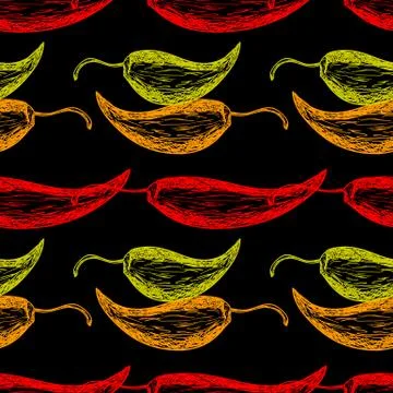 Seamless pattern with hot chilli pepper Stock Illustration