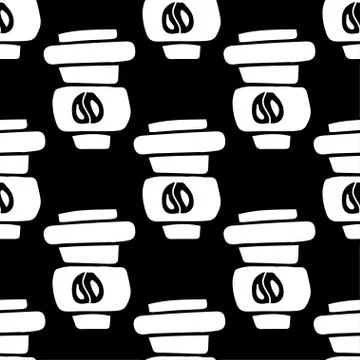 Seamless pattern with hot coffee, coffee icon. Vector hand-drawn illustration Stock Illustration