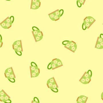 Seamless pattern hot cup ceramic cartoon vector Stock Illustration