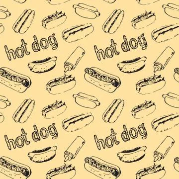 Seamless Pattern with Hot Dogs Stock Illustration