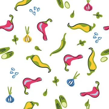 Seamless pattern hot peppers, onions Stockillustratie