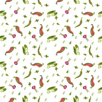 Seamless pattern hot peppers, onions イラスト素材