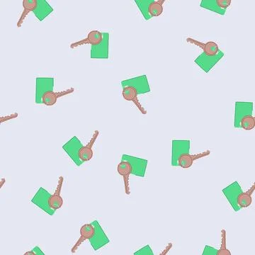Seamless pattern hotel key with blank green tag Stock Illustration