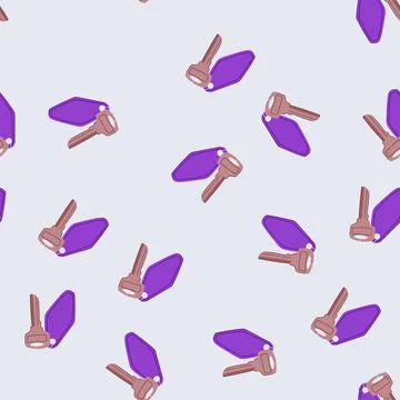 Seamless pattern hotel room key with purple keychain fob Illustrazione stock