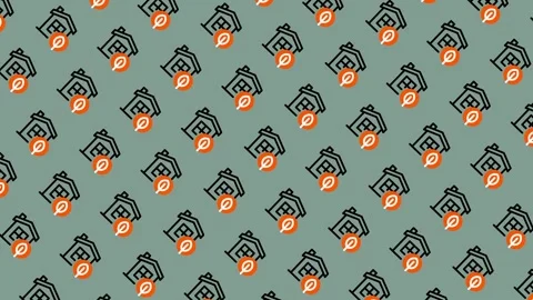 Seamless Pattern of House and Location Pin Icons. Stock Footage 325386210