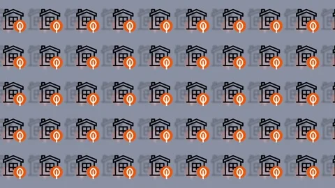 Seamless Pattern of House and Location Pin Icons. Stock Footage 325386213