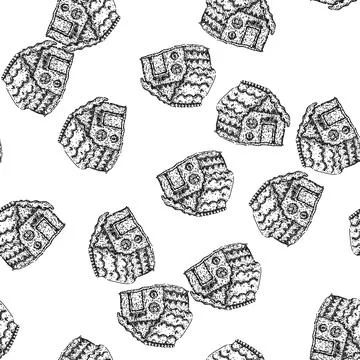 Seamless pattern house gingerbread sketch hand drawn Stock Illustration