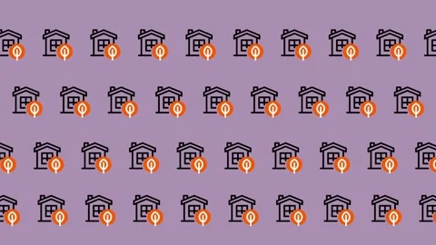 Seamless Pattern of House Icons with Location Pins. Stock Footage 325386291