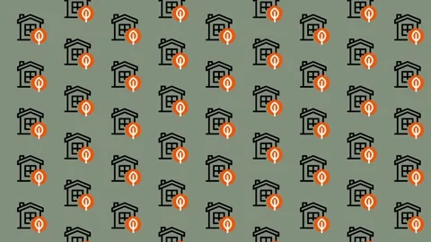 Seamless Pattern of House Icons with Location Pins. Stock Footage 325386297