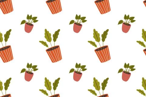 Seamless pattern with house plants. Hand drawn vector illustration Illustrazione stock