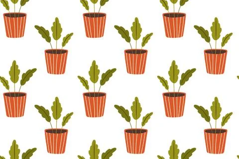 Seamless pattern with house plants. Hand drawn vector illustration Stock Illustration