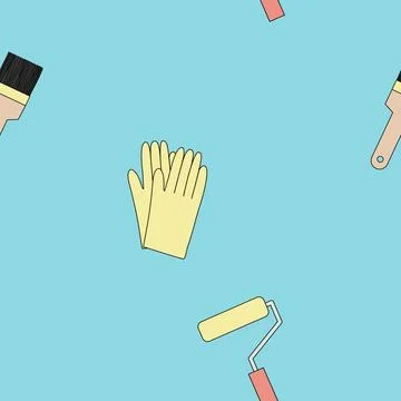 Seamless pattern with house repair work tools , painting brush, painting roller Stock Illustration