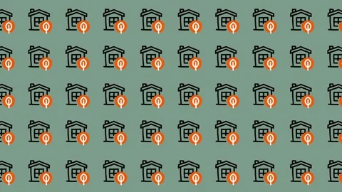 Seamless Pattern of Houses and Location Pins. Stock Footage 325386323