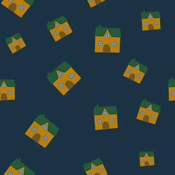 Seamless pattern, houses on a dark background Stock Illustration