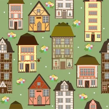 Seamless pattern of houses Stock Illustration