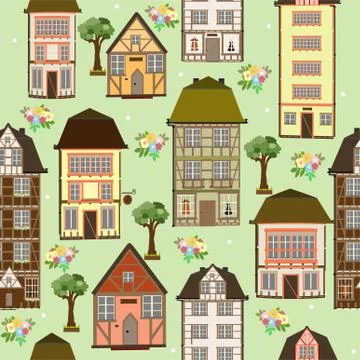 Seamless pattern of houses Stock Illustration