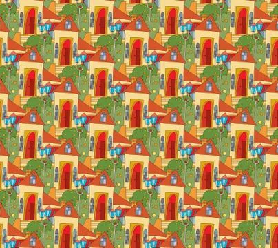 Seamless pattern with houses Stockillustratie