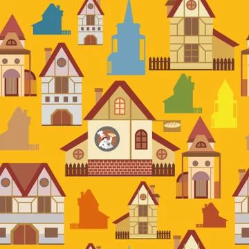 Seamless pattern with houses Stock Illustration
