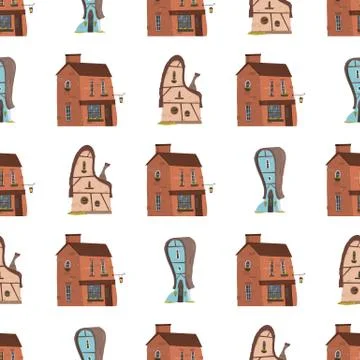Seamless Pattern with Houses on White Background. Stock Illustration
