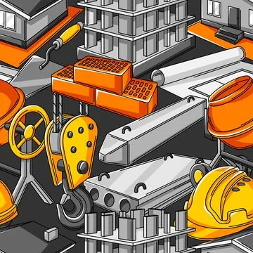 Seamless pattern with housing construction items. Industrial repair or building Illustrazione stock